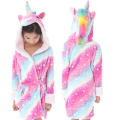 Kids cartoon Unicorn flannel fleece girls hooded bathrobes